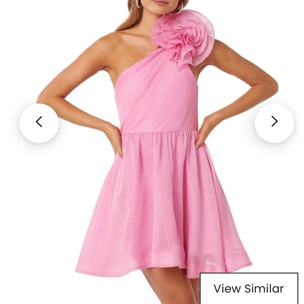 Forever New Gigi silk rosette mini One-Shoulder Dress in candy floss